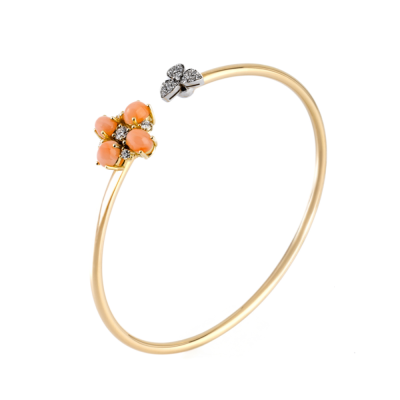 white and yellow gold bracelet, coral and brilliant cut diamonds