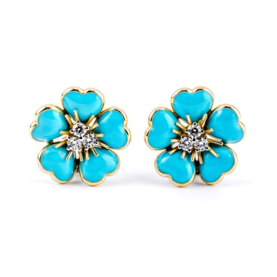 Petit Fleurs , Ring with diamonds and enamel