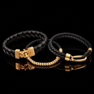 Bracelets, Leather and plated silver bracelets