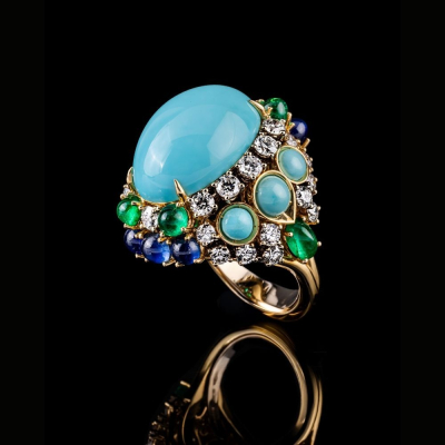 Aida, Hard stone, coloured gem and diamond ring