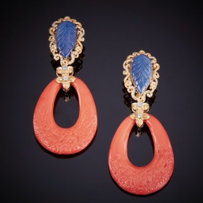 Salina, Coloured gem, coral and diamonds earrings | The Collection