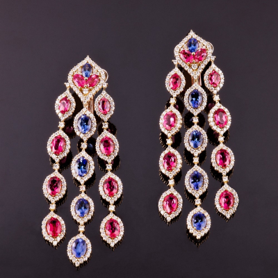 Camelia, Coloured gem and diamond earrings