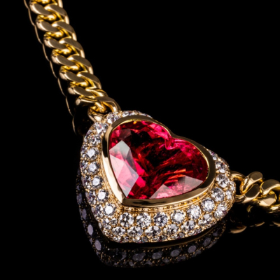 Aurora, Gold, rubellite and diamonds necklace.