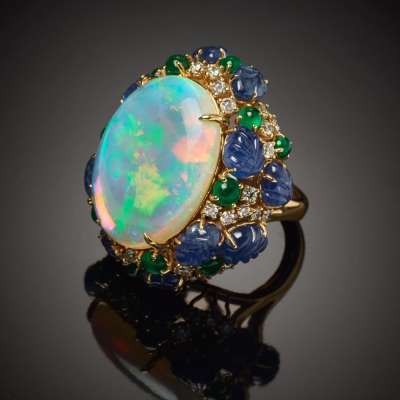 Luna, Hard stone, coloured gem and diamond ring