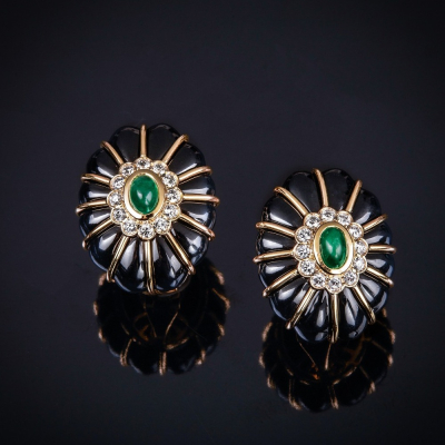 Bon Bon, Hard stone, coloured gem and diamond earrings