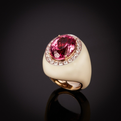 Ciclamino, Coloured gem, diamond and inlay ring