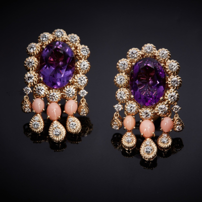  Eleonora, Hard stone, coloured gem and diamond earrings