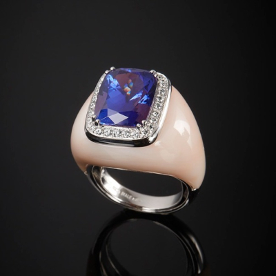Flora, Coloured gem, diamond and inlay ring