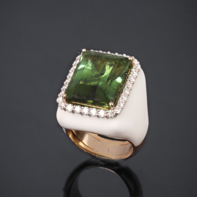 Mariasole, Coloured gem, diamond and inlay ring