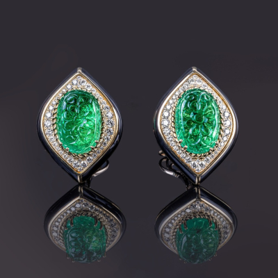 Venezia, Coloured gem, diamond and enamel earrings