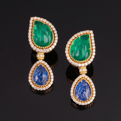Rugiada, Coloured gem and diamond earrings