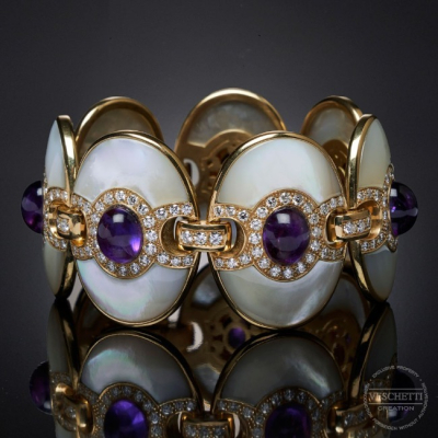 Goccia Di Mare, Coloured gem, diamond and inlay bracelet