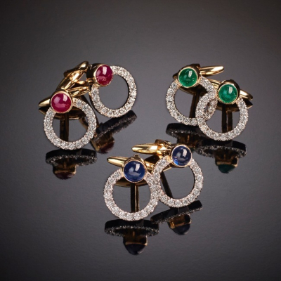 Cufflinks, A selection of cufflinks with ruby,sapphire, emerald and diamonds