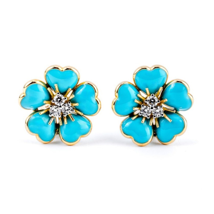 Petit Fleurs , Earrings with diamonds and enamel