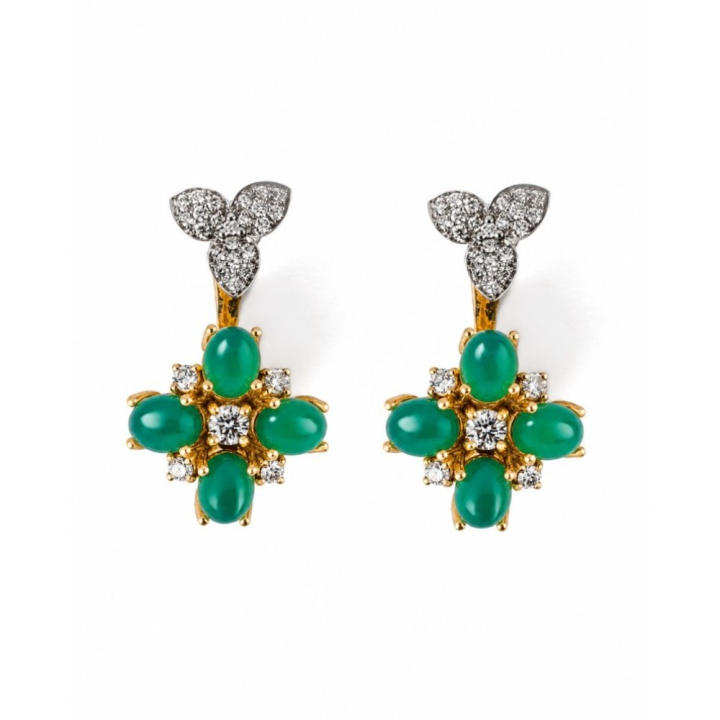 Gold earrings with agate and Diamonds