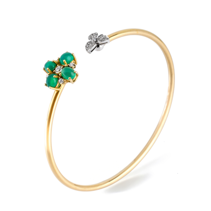 Gold Bracelet with green agate and diamonds