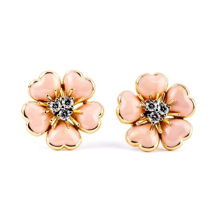 Petit Fleurs , Earrings with diamonds and enamel