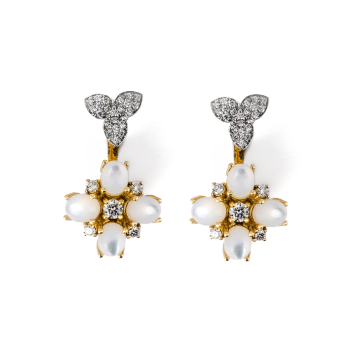 Gold earrings with mother-of-pearl and Diamonds