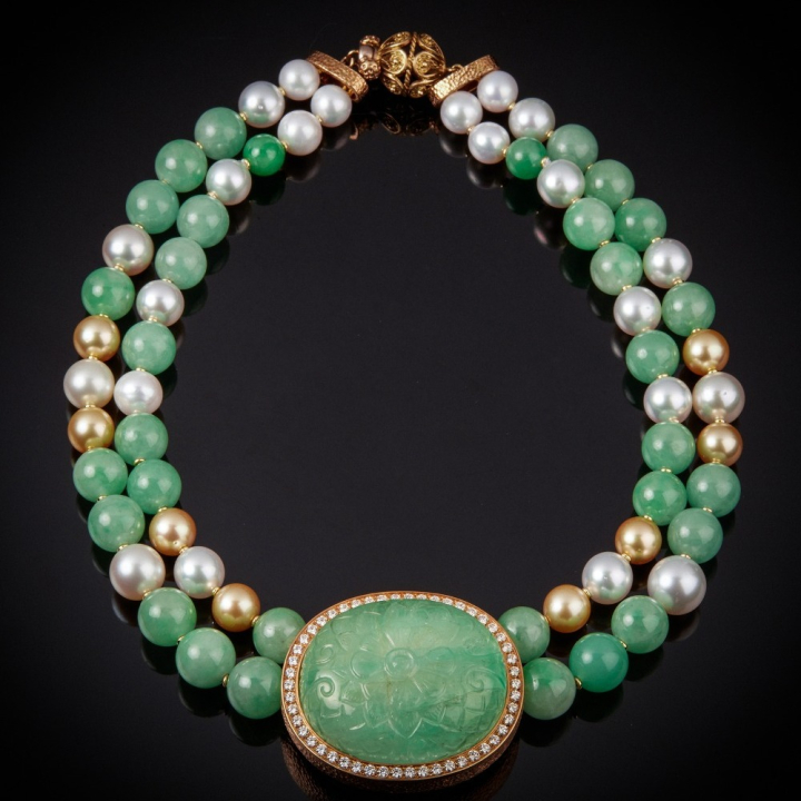 Melania, Pearl, hard stone and diamond necklace