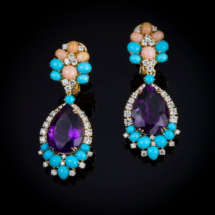 Lucrezia, Hard stone, coloured gem&nbsp;and diamond earrings