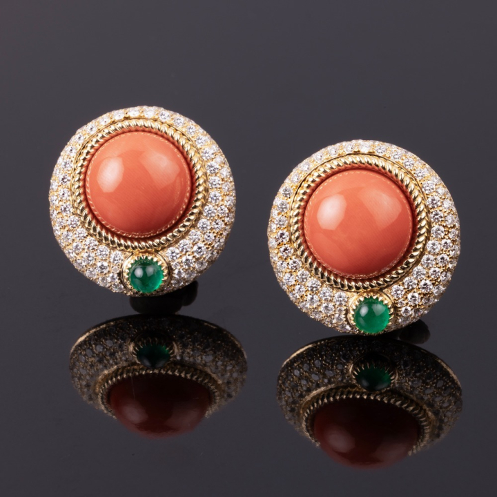 Capitonné, Coloured gem, hard stone and diamond earrings