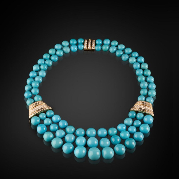 Egizia, Natural turquoises and diamonds necklace