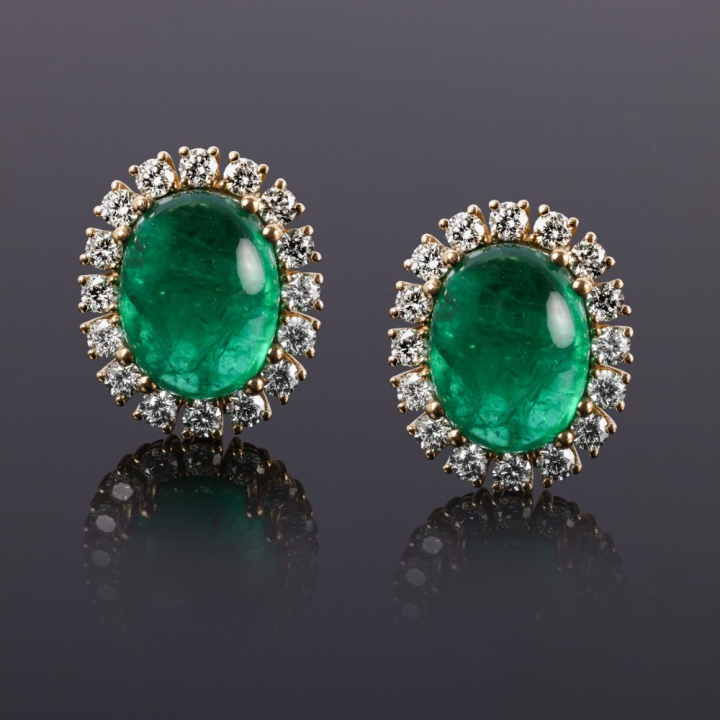 Isabella , Earrings with Zambian emerald and diamonds