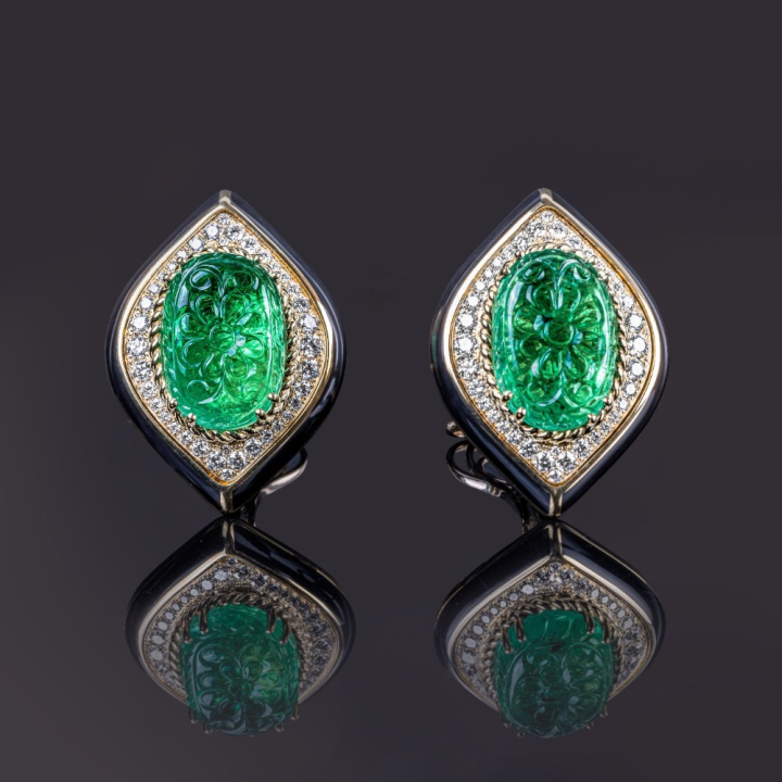 Venezia, Coloured gem, diamond and enamel earrings