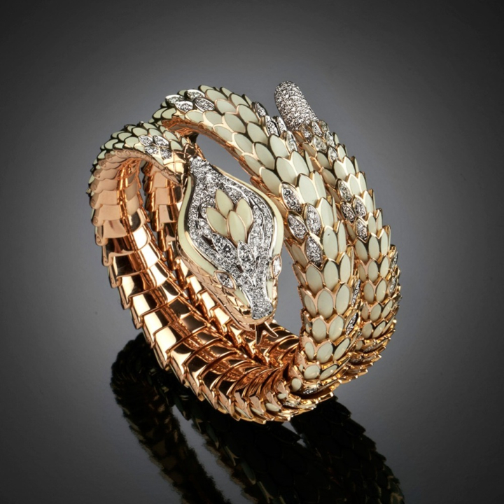 Snake, Diamond and inlay bracelet