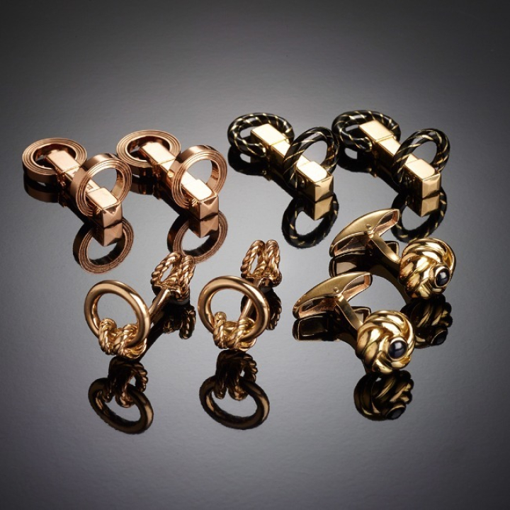 Cufflinks, A selection of gold, enamel and sapphires cufflinks