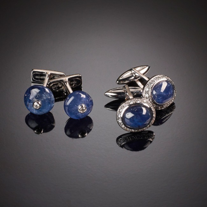 Cufflinks, A selection of cabochon cut sapphires cufflinks and diamonds