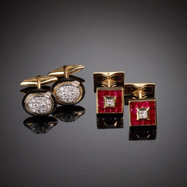 Cufflinks, Cufflinks with rubies, diamonds and enamel