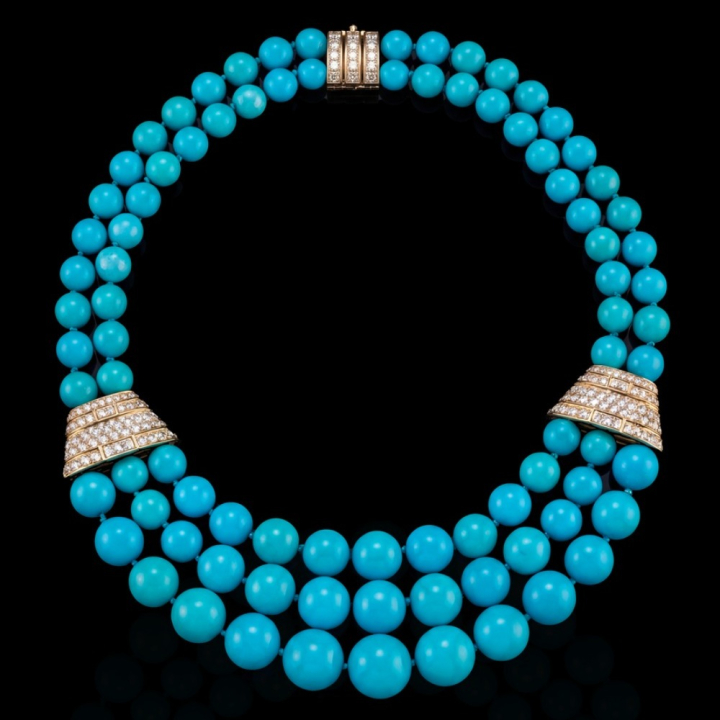 Egizia, Natural turquoises and diamonds necklace
