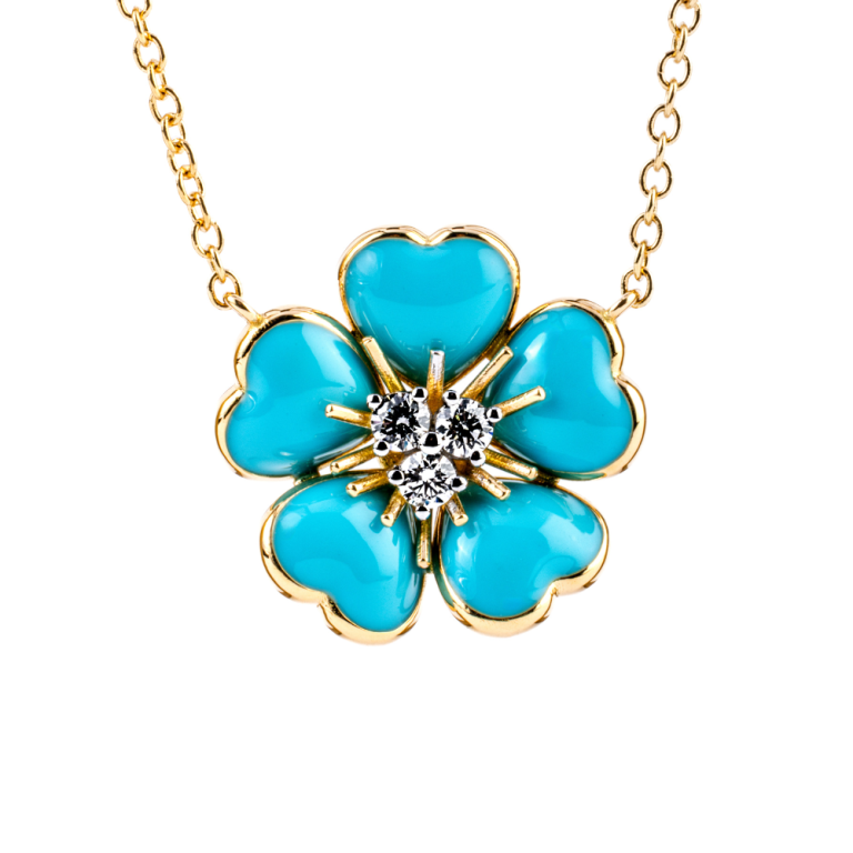 Petit Fleurs , Ring with diamonds and enamel