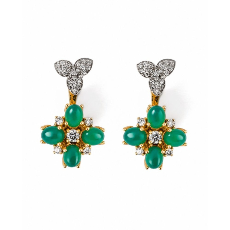 Gold earrings with agate and Diamonds