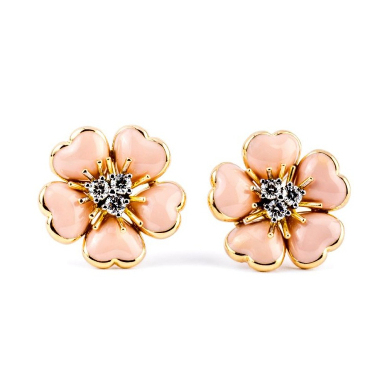 Petit Fleurs , Earrings with diamonds and enamel