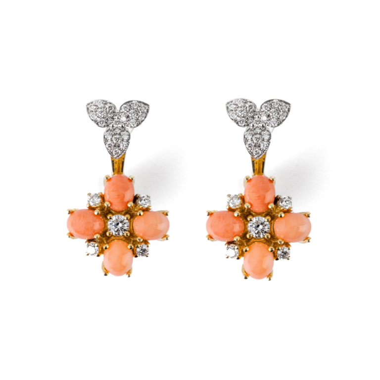 18kt Gold earrings with Arizona corals and Diamonds