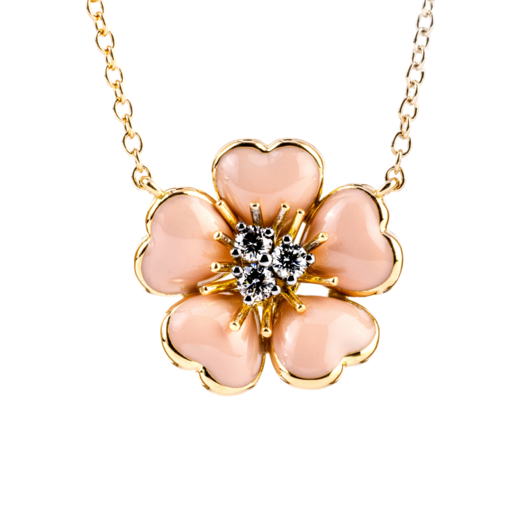 Petit Fleurs , Necklace with diamonds and enamel