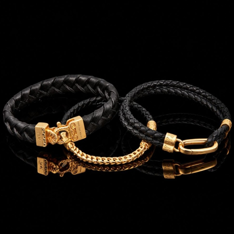 Bracelets, Leather and plated silver bracelets