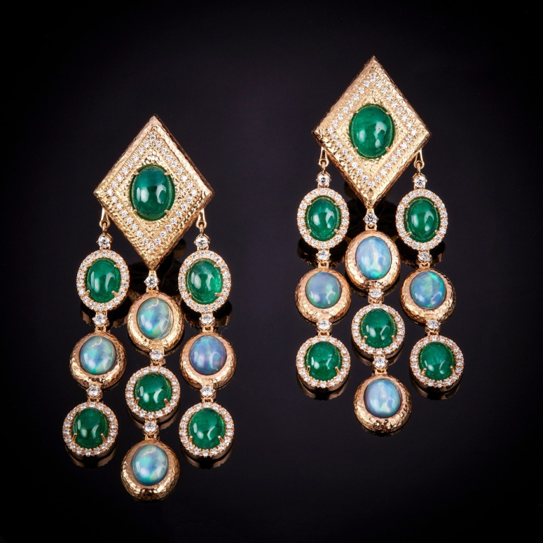 Fiordaliso , Gem coloured, hard stone and diamond earrings