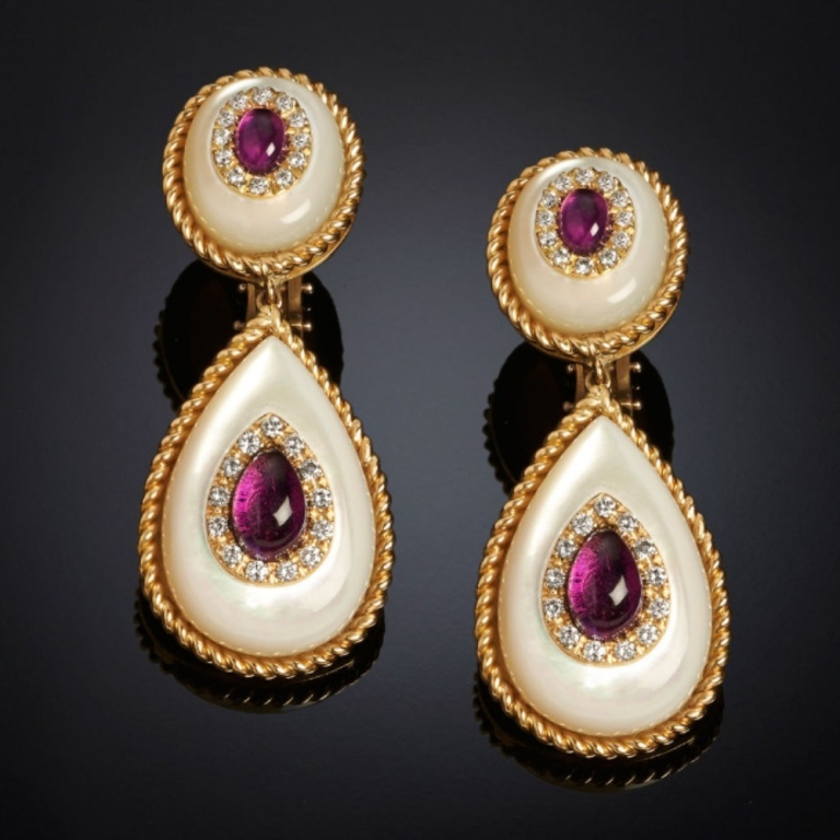 Goccia di Mare, Hard stone, coloured gem and diamond earrings