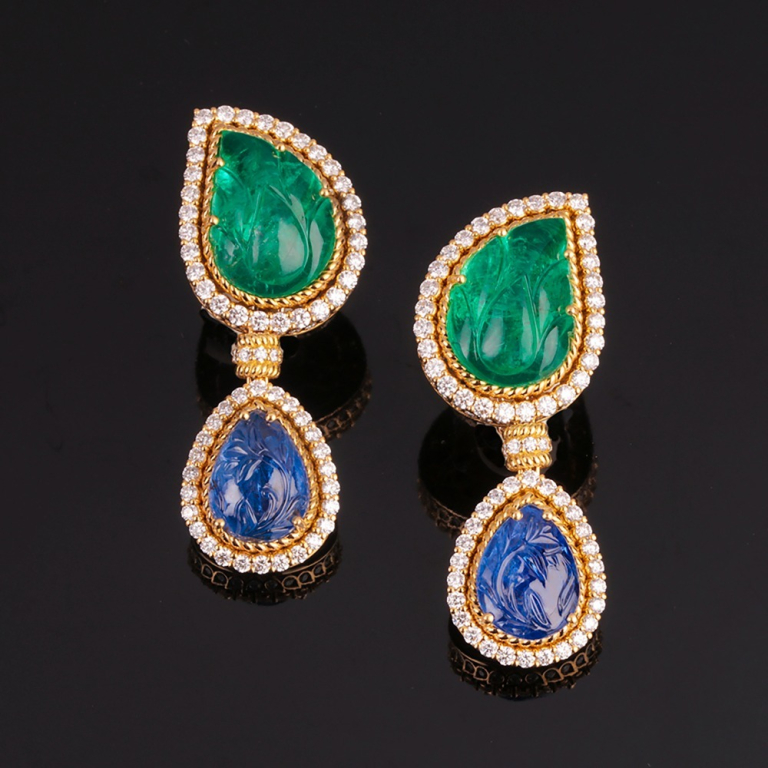 Rugiada, Coloured gem and diamond earrings