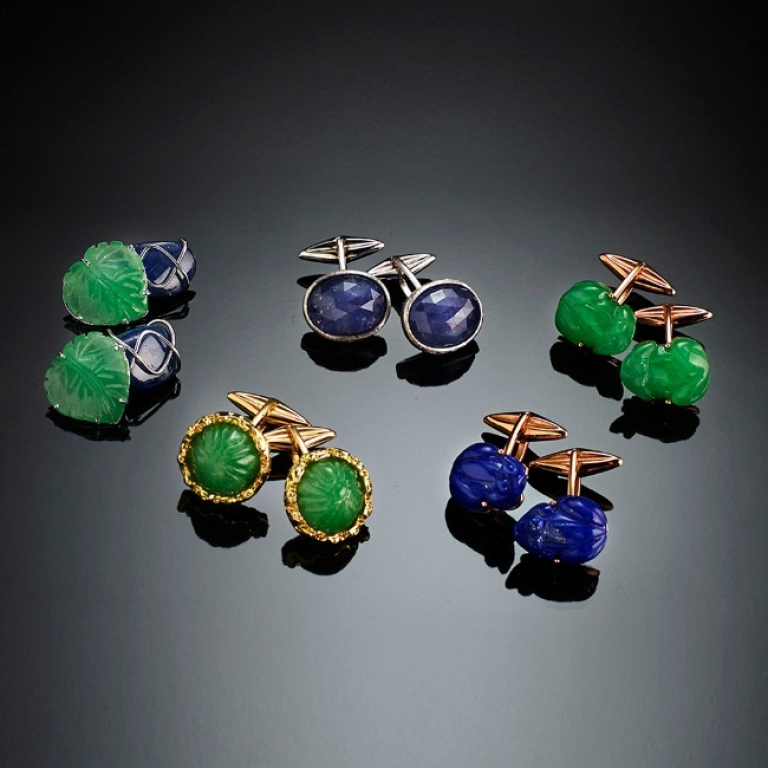 Cufflinks, A selection of jade, tanzanite and sapphires cufflinks